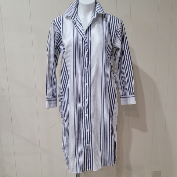 Striped Belted Midi Cotton Shirt Dress Womens Size XS - Picture 12 of 14